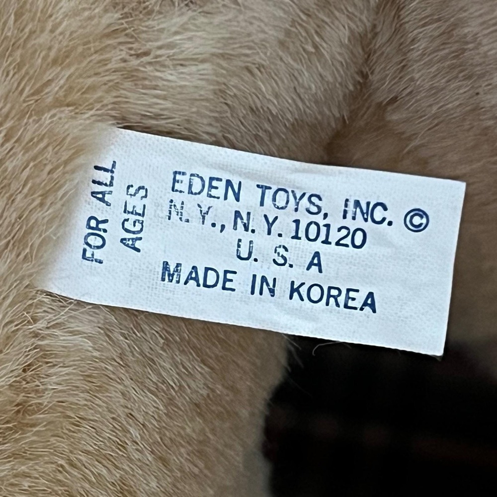 Vtg Eden Toys‎ Musical Teddy Bear 80s Plush Music Box Korea Red Bow Collectible - Picture 6 of 9